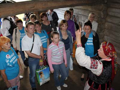Inside a communal village barn in Ozertso Village Museum